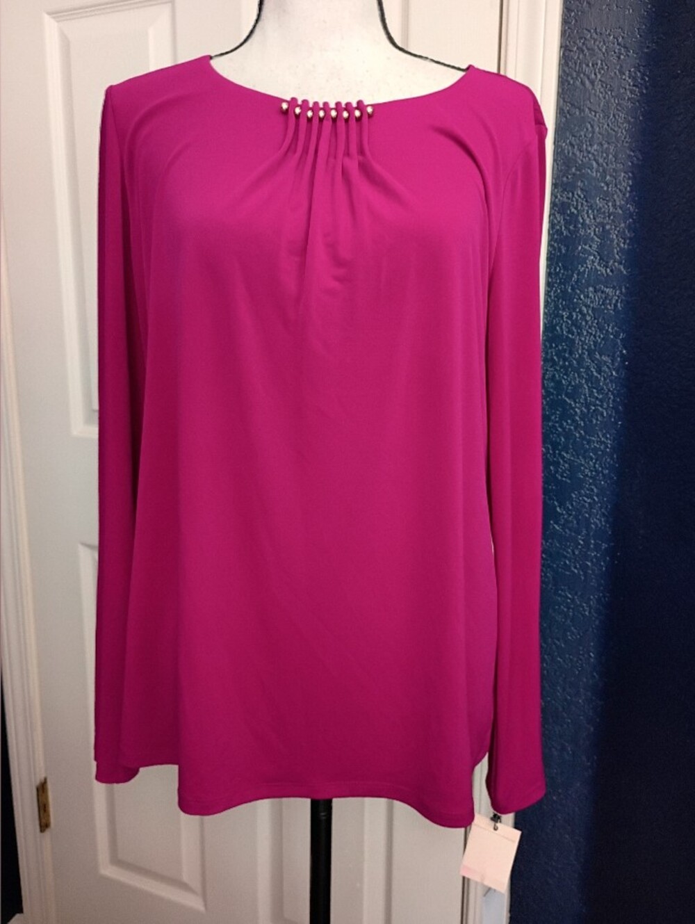 Ivanka Trump Fuchsia Long Sleeve Blouse with Beaded Neck